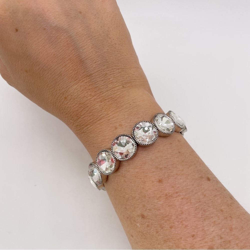 Silver Tone Elastic Stretch Bracelet Chunky Rhinestone Sparkling Bracelet
